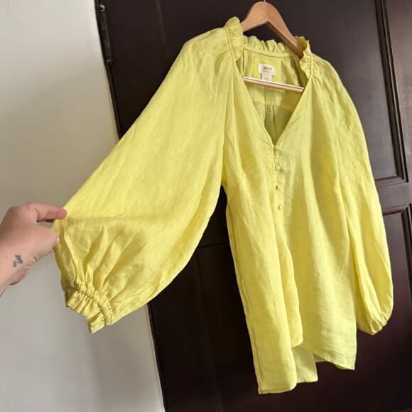 MAEVE | Anthropologie The Audie Yellow Linen Puff Sleeve Blouse | Small Boho - Picture 4 of 5